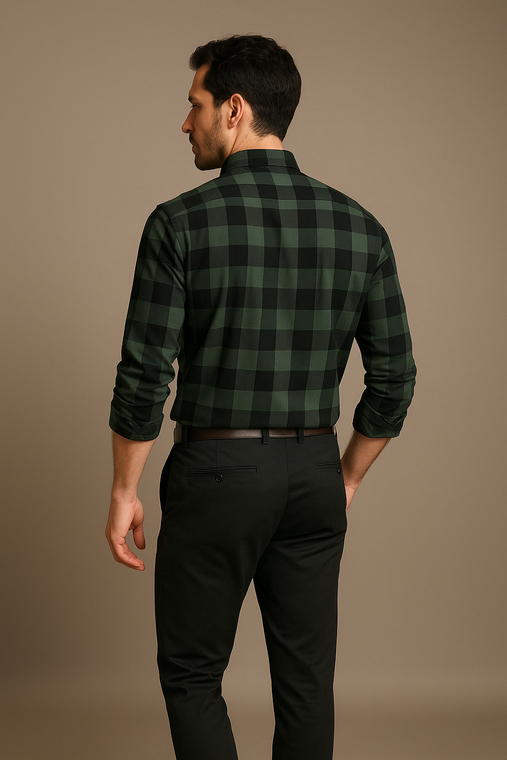 Men's Slim Fit Checked Button-Down Casual Shirt - Green