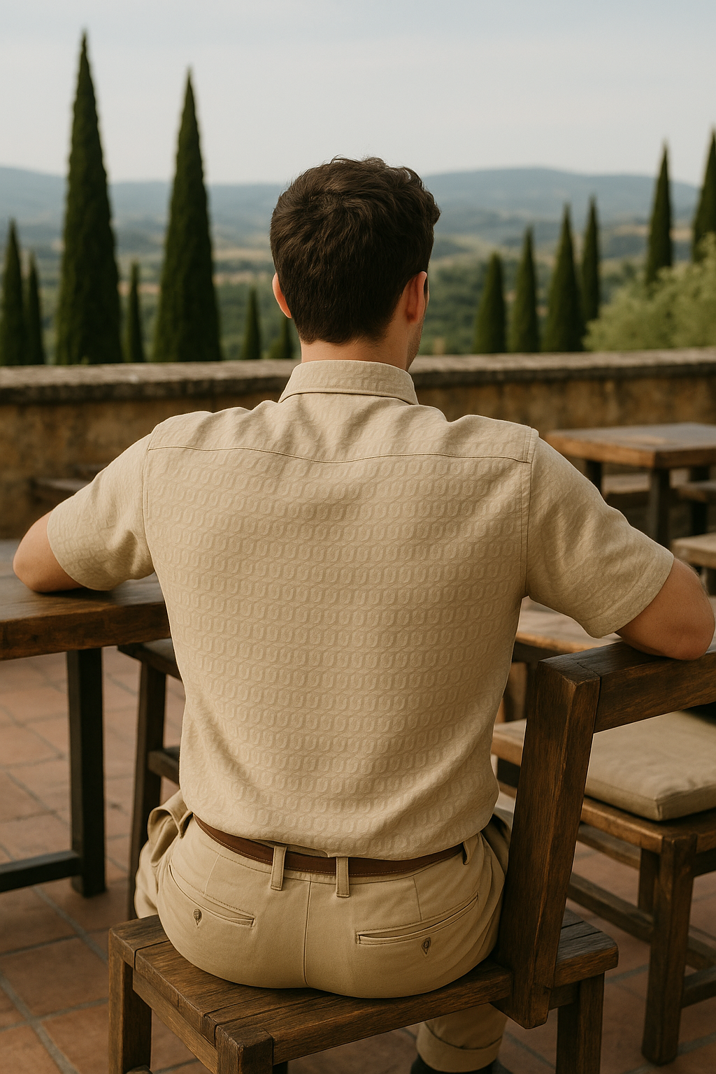 Men's Half-Sleeve Textured Shirt - Beige