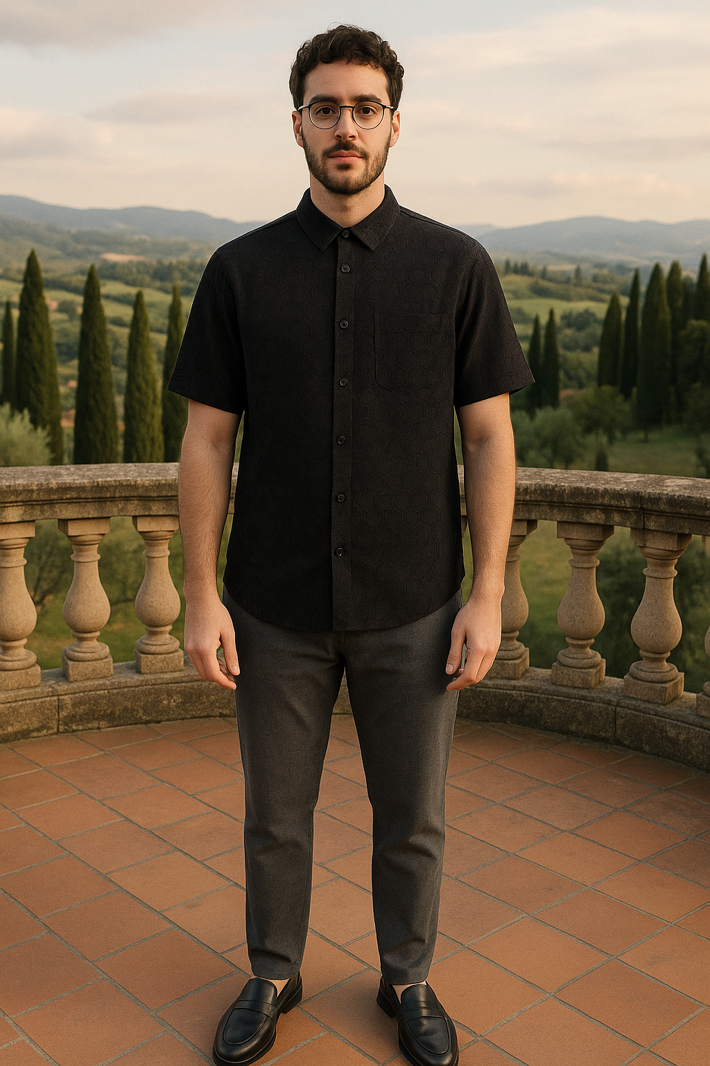 Men's Half-Sleeve Textured Shirt - Black