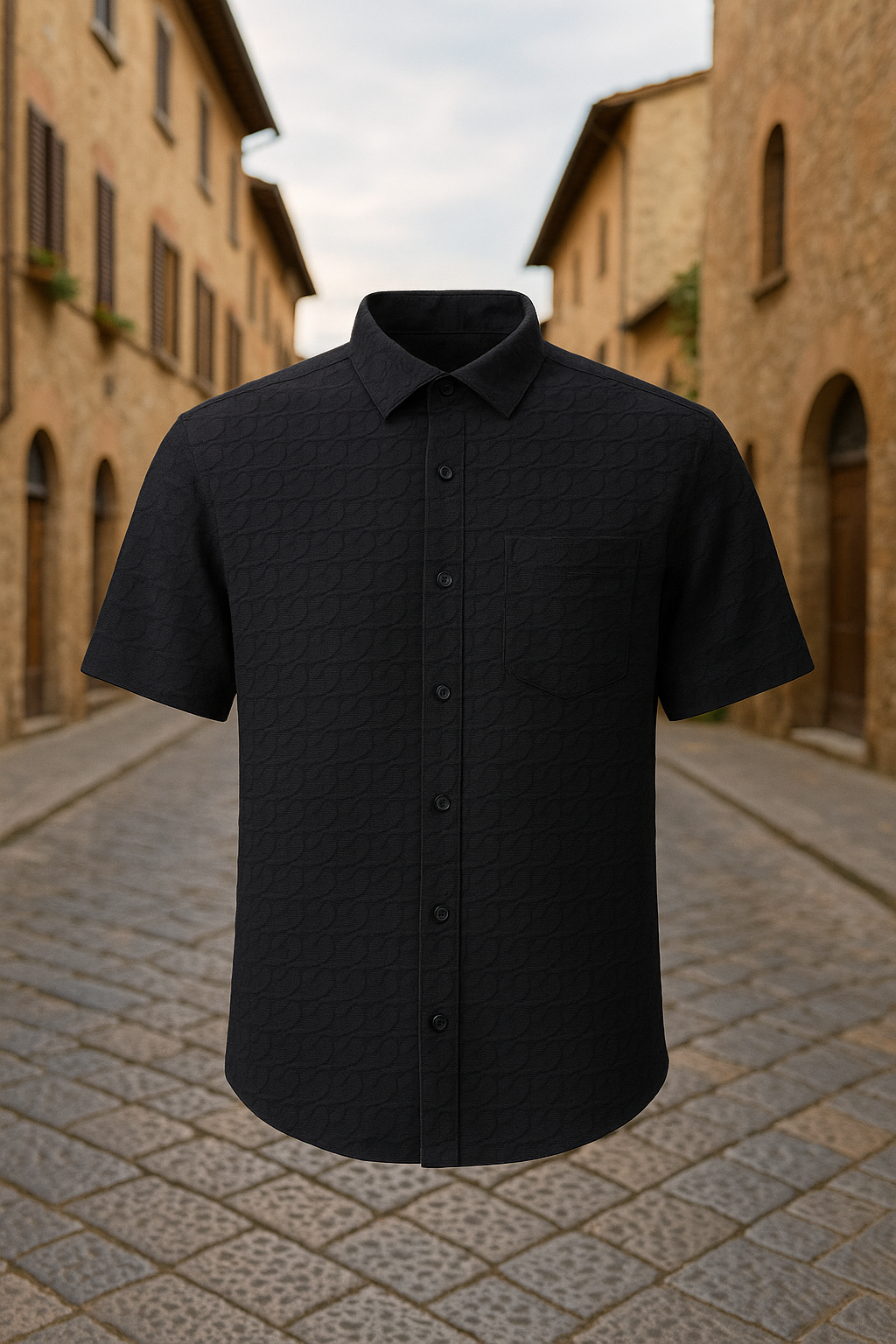 Men's Half-Sleeve Textured Shirt - Black