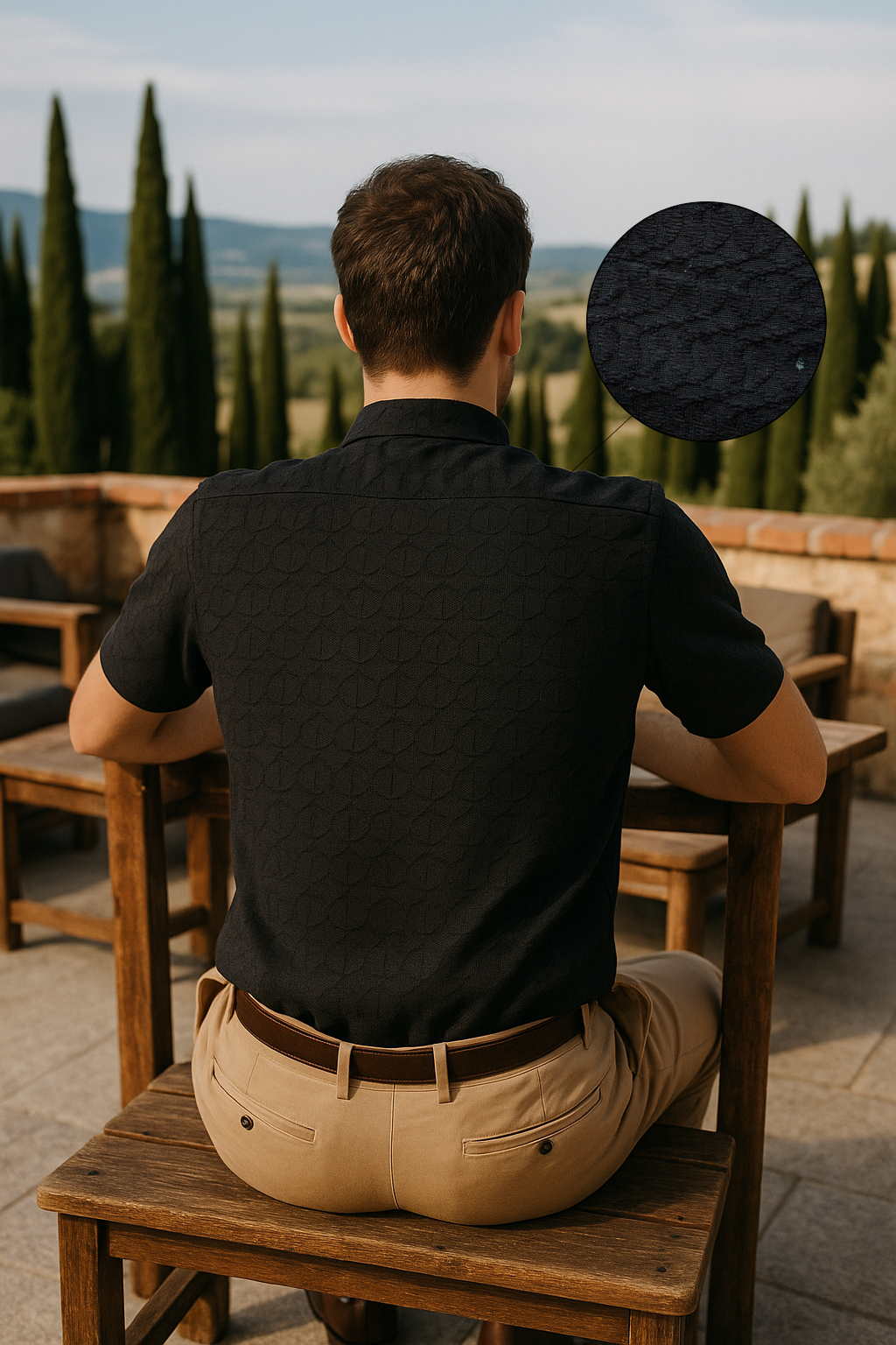 Men's Half-Sleeve Textured Shirt - Black