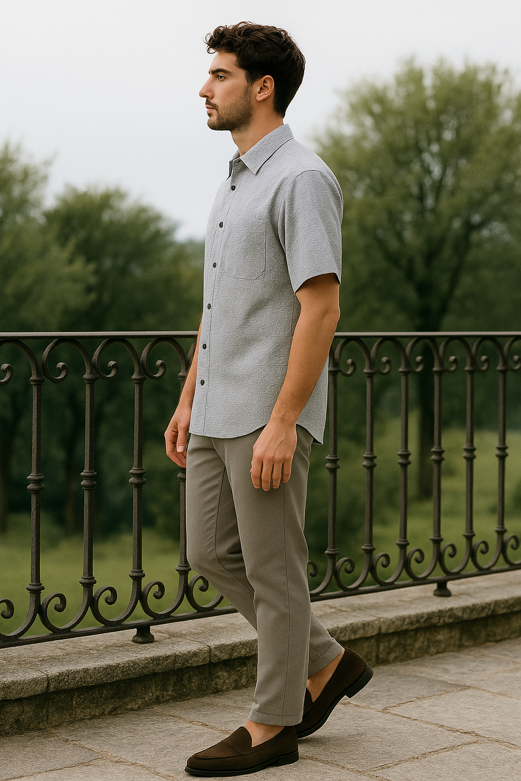 Men's Half-Sleeve Textured Shirt - Grey