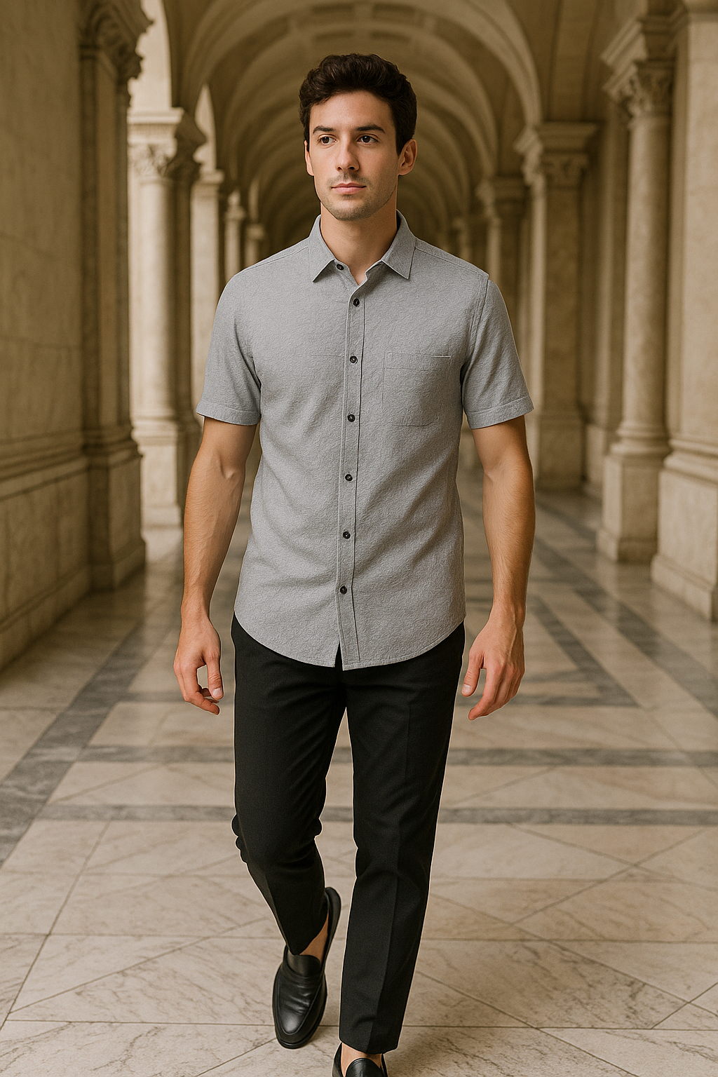 Men's Half-Sleeve Textured Shirt - Grey