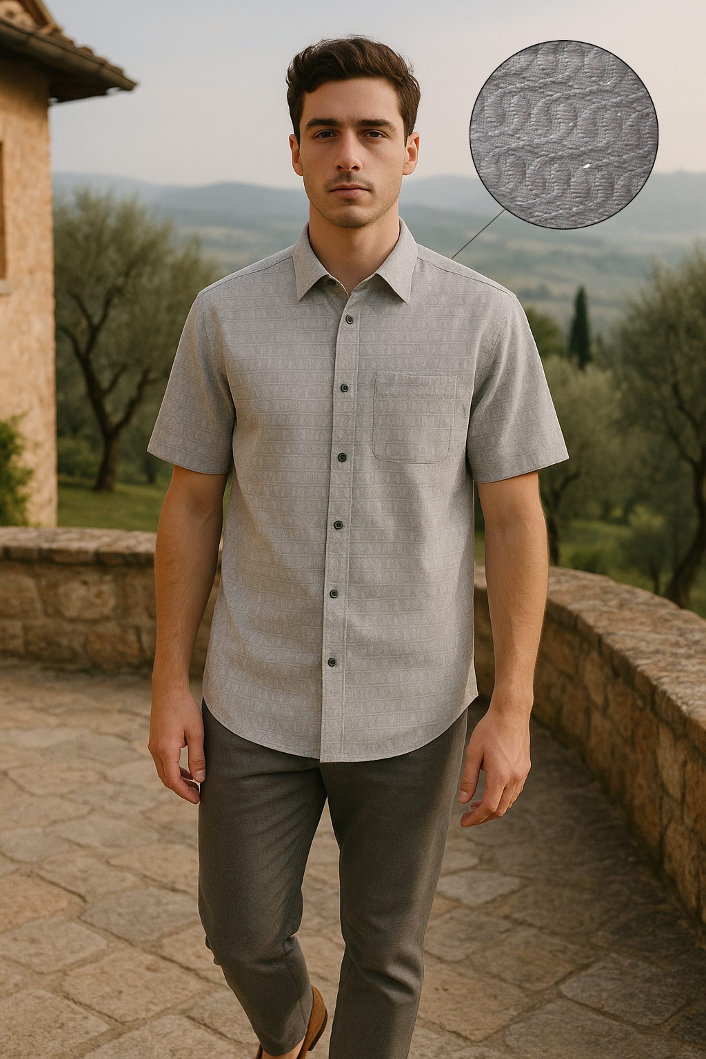 Men's Half-Sleeve Textured Shirt - Grey