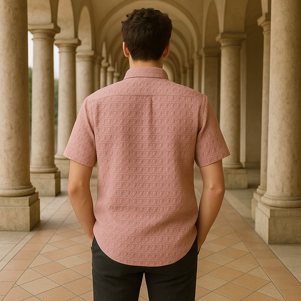 Men's Half-Sleeve Textured Shirt - Pink