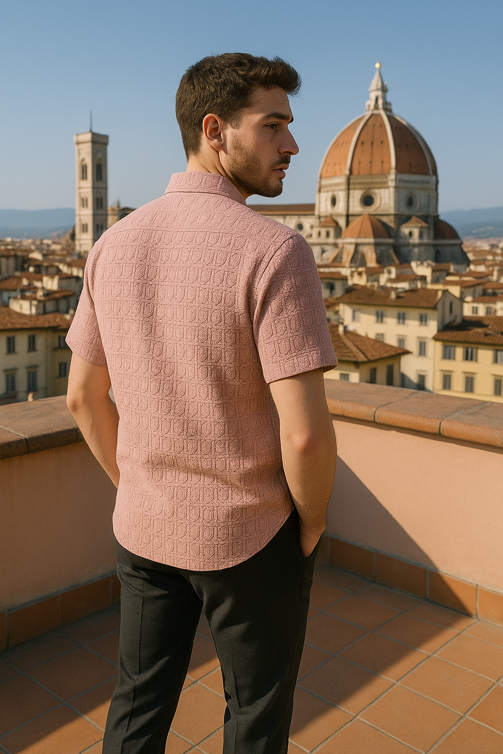 Men's Half-Sleeve Textured Shirt - Pink