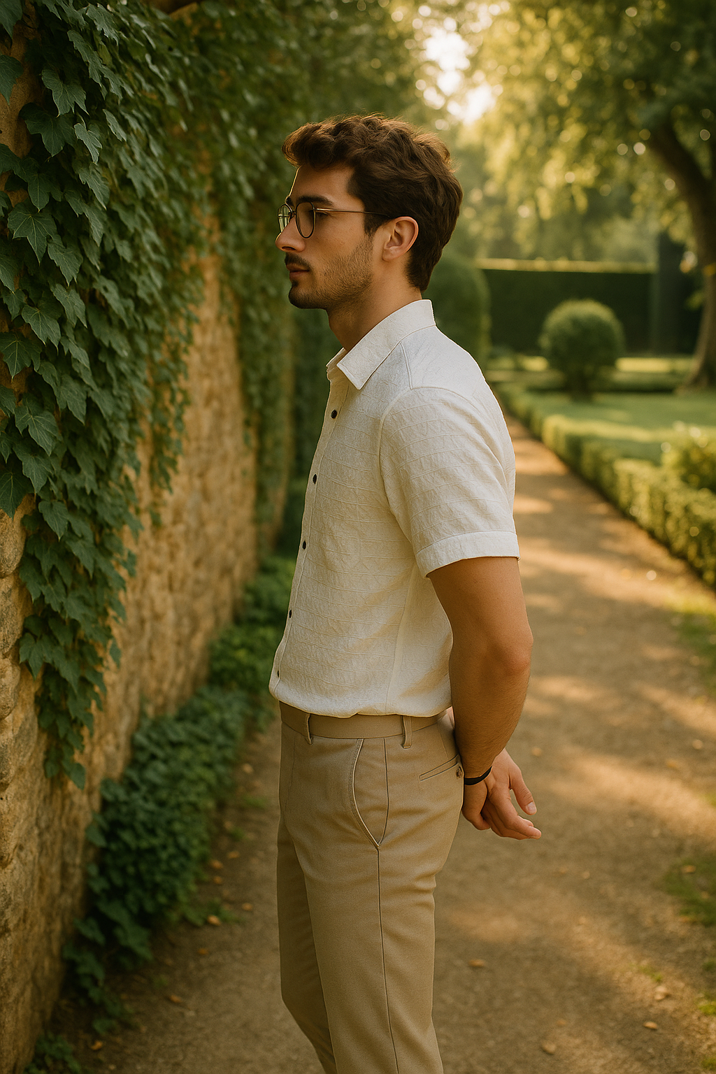 Men's Half-Sleeve Textured Shirt - White
