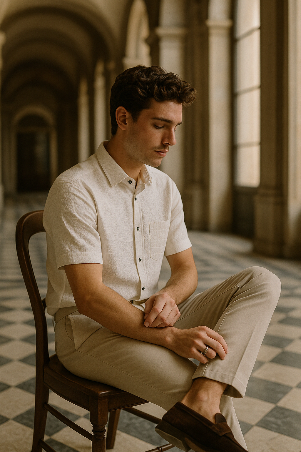 Men's Half-Sleeve Textured Shirt - White