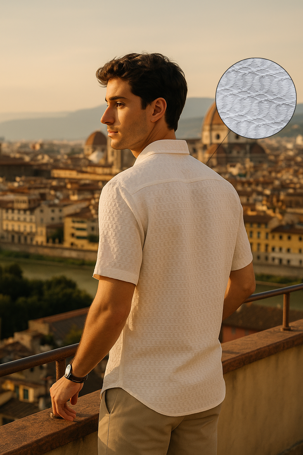 Men's Half-Sleeve Textured Shirt - White