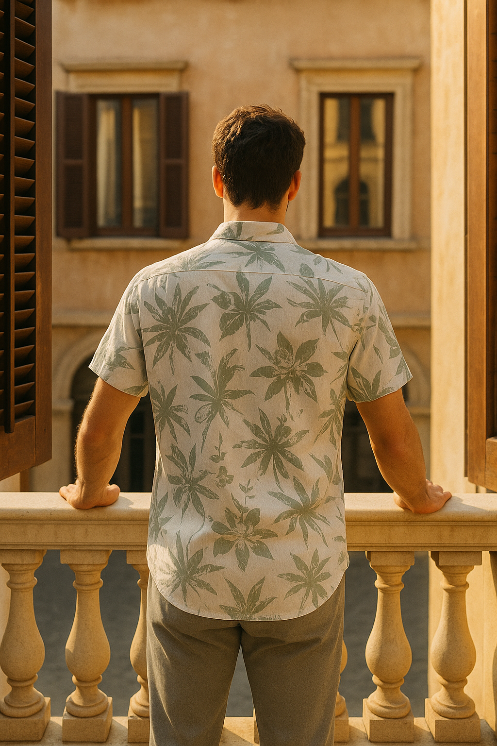 Men's Slim Fit Floral Button-Down Casual Shirt - Green