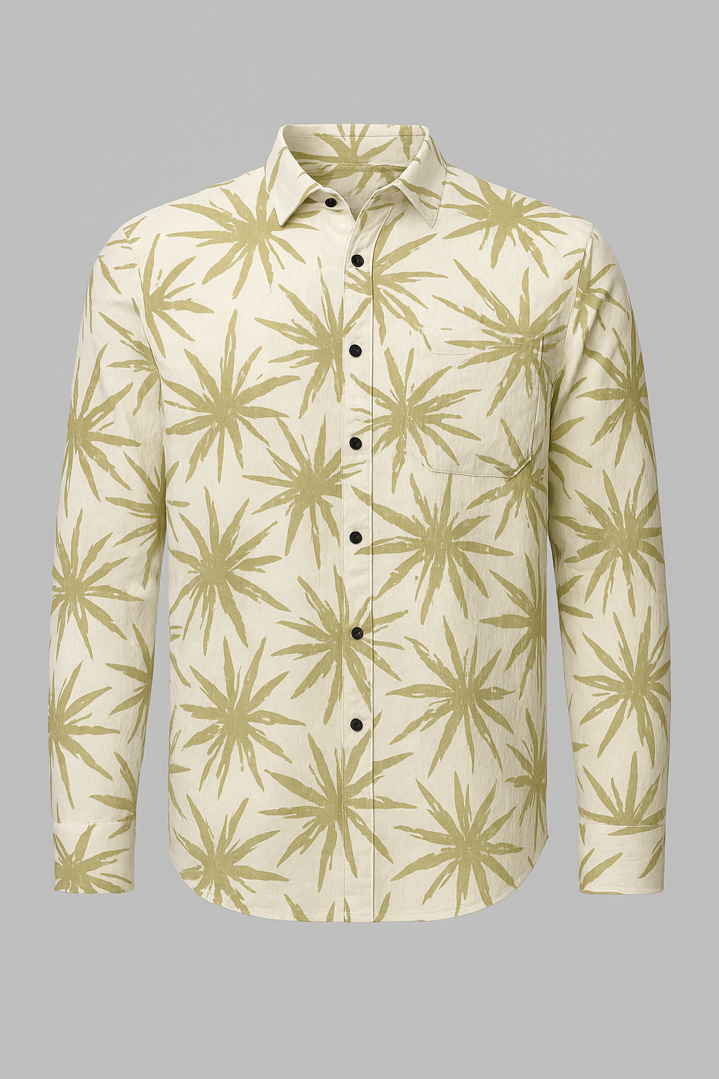 Men's Slim Fit Floral Button-Down Casual Shirt - Pear Green