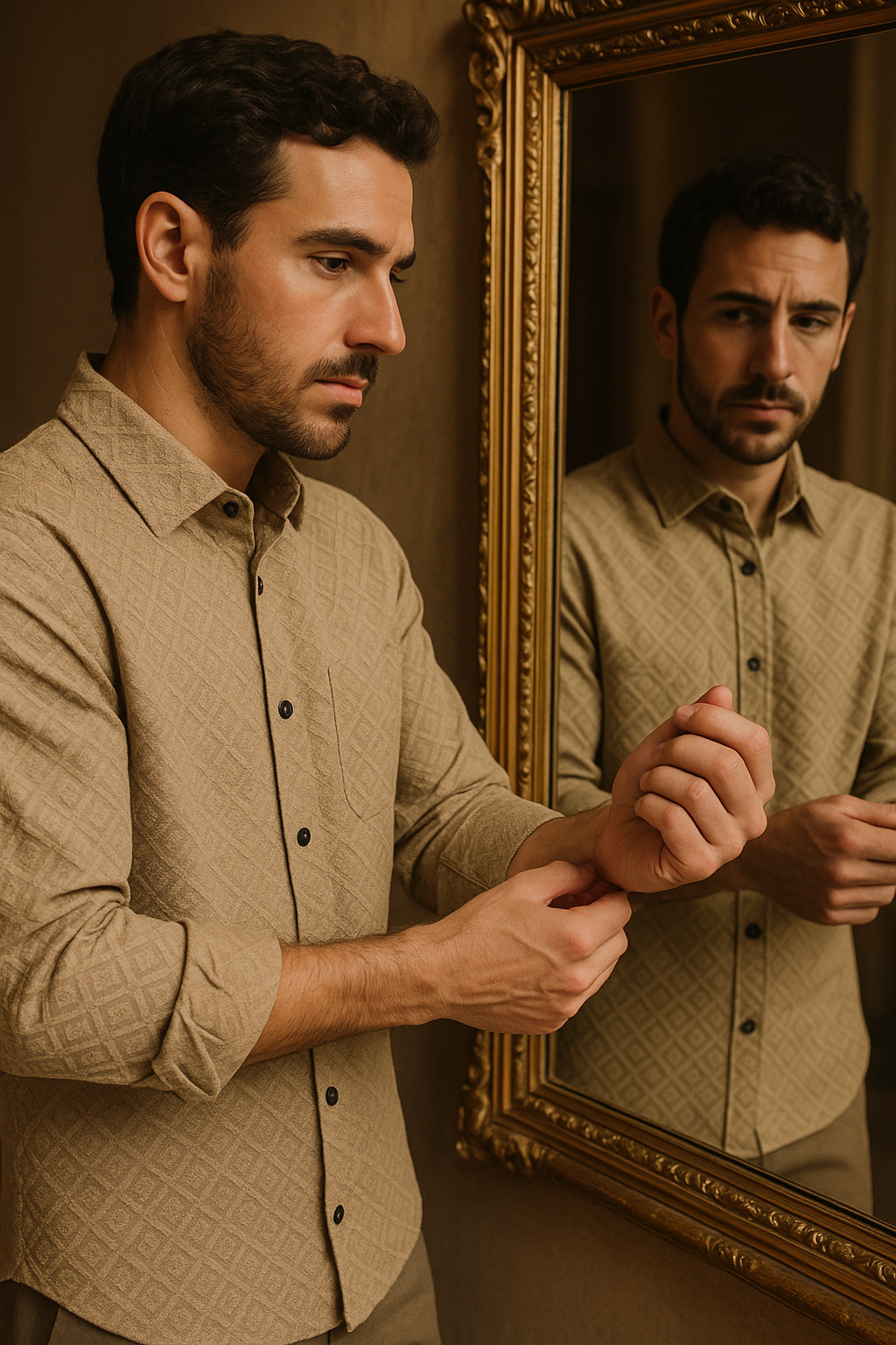 Men's Full-Sleeve Textured Shirt - Beige