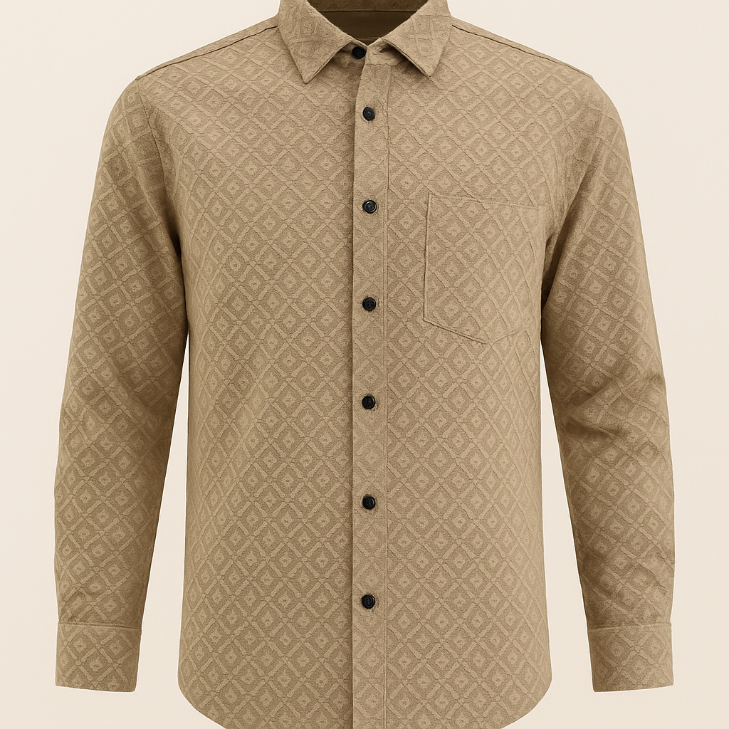 Men's Full-Sleeve Textured Shirt - Beige