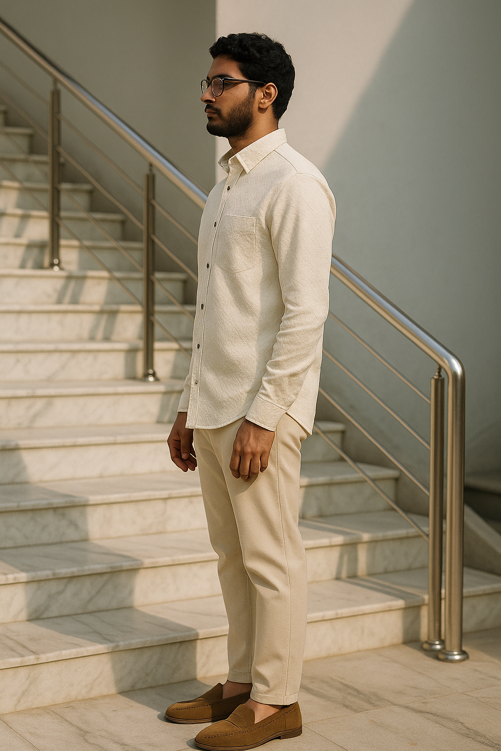Men's Full-Sleeve Textured Shirt - Cream