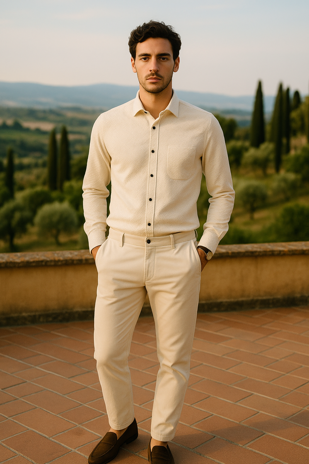 Men's Full-Sleeve Textured Shirt - Cream