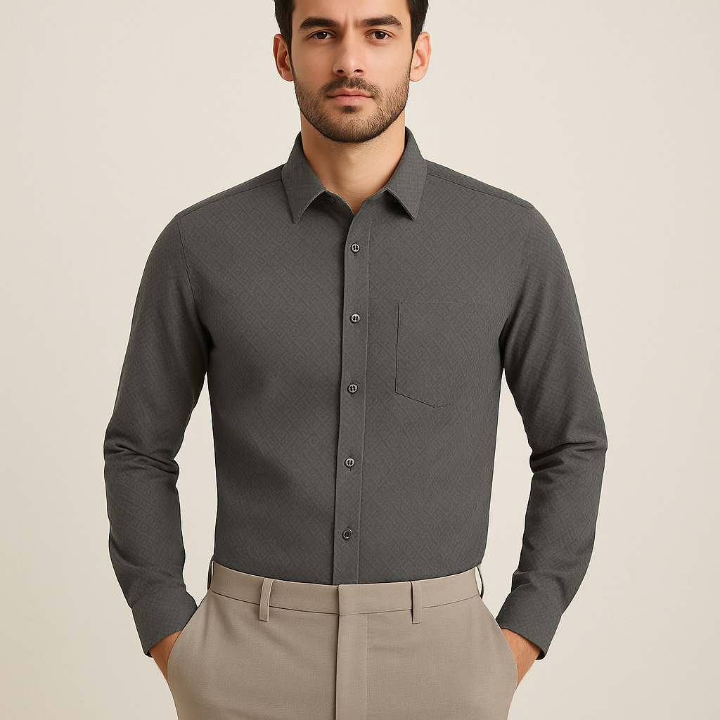 Men's Full-Sleeve Textured Shirt - Grey