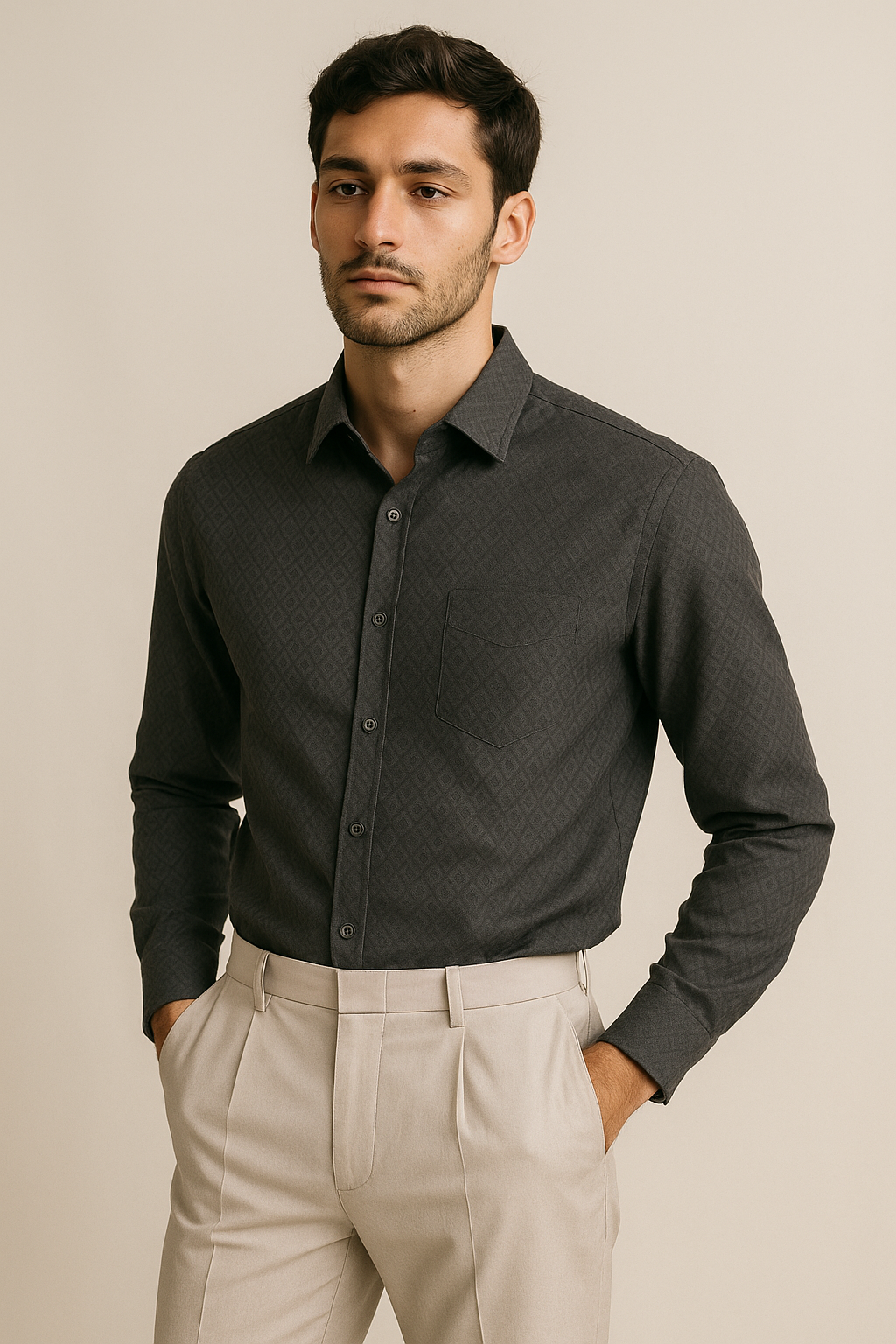 Men's Full-Sleeve Textured Shirt - Grey