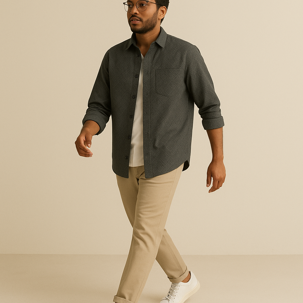 Men's Full-Sleeve Textured Shirt - Grey