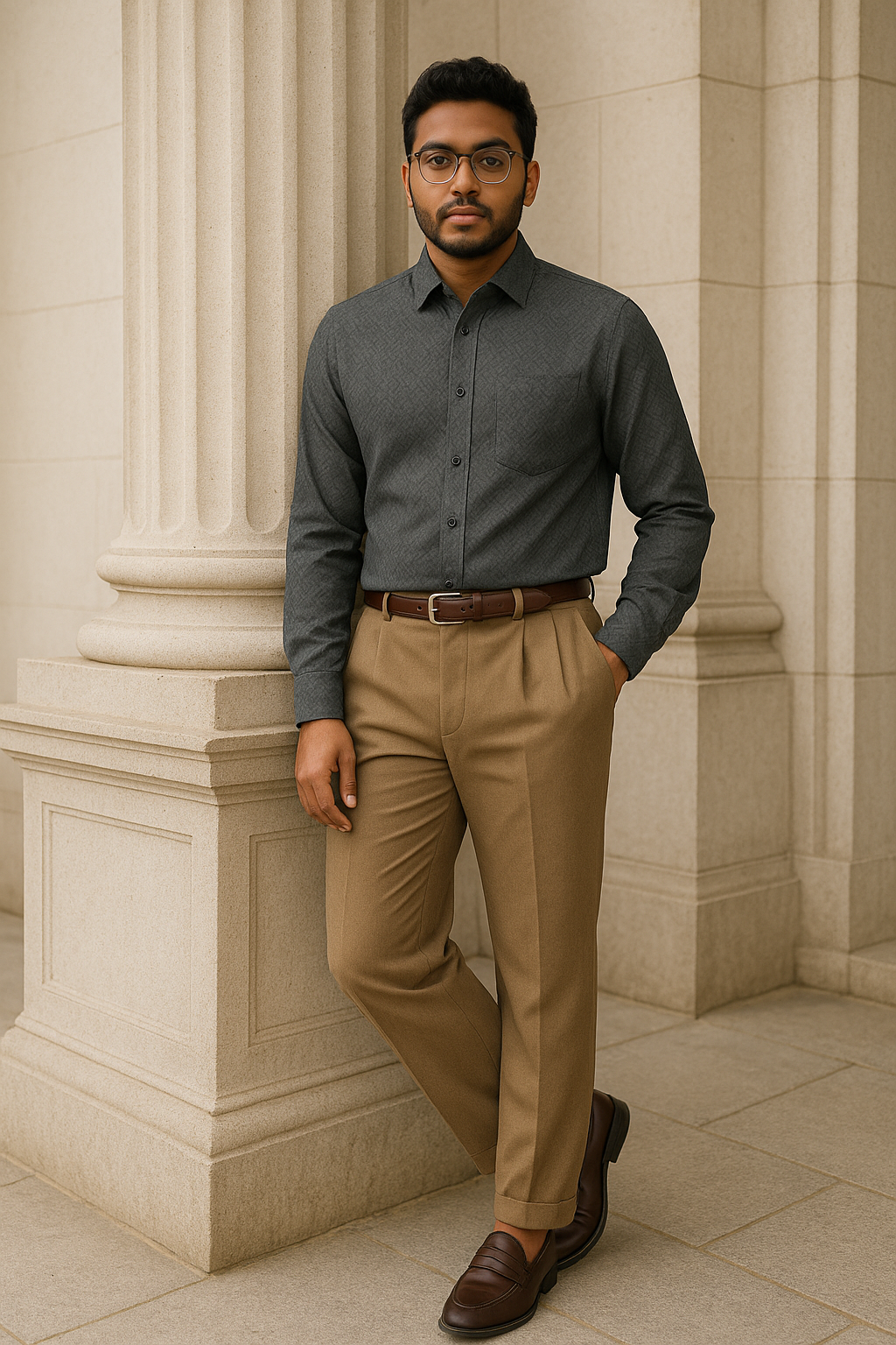 Men's Full-Sleeve Textured Shirt - Grey