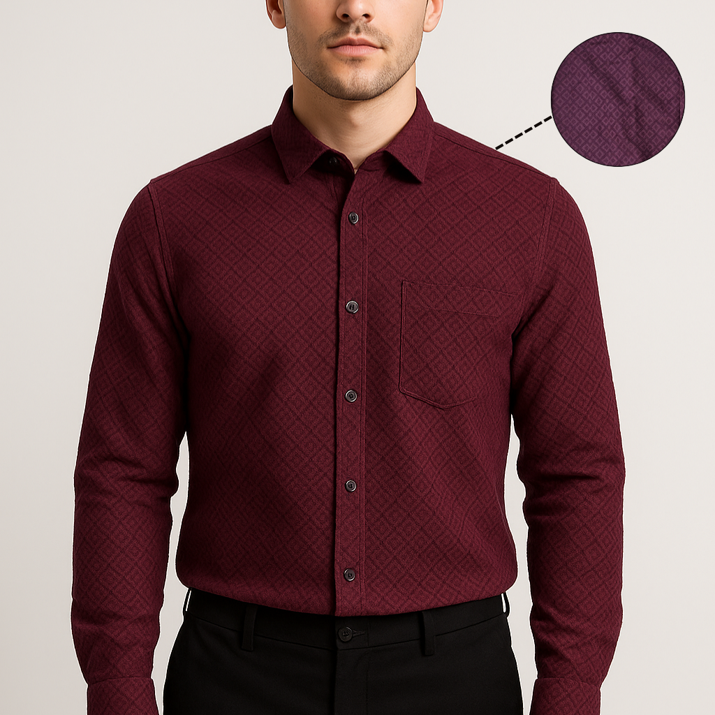 Men's Full-Sleeve Textured Shirt - Maroon