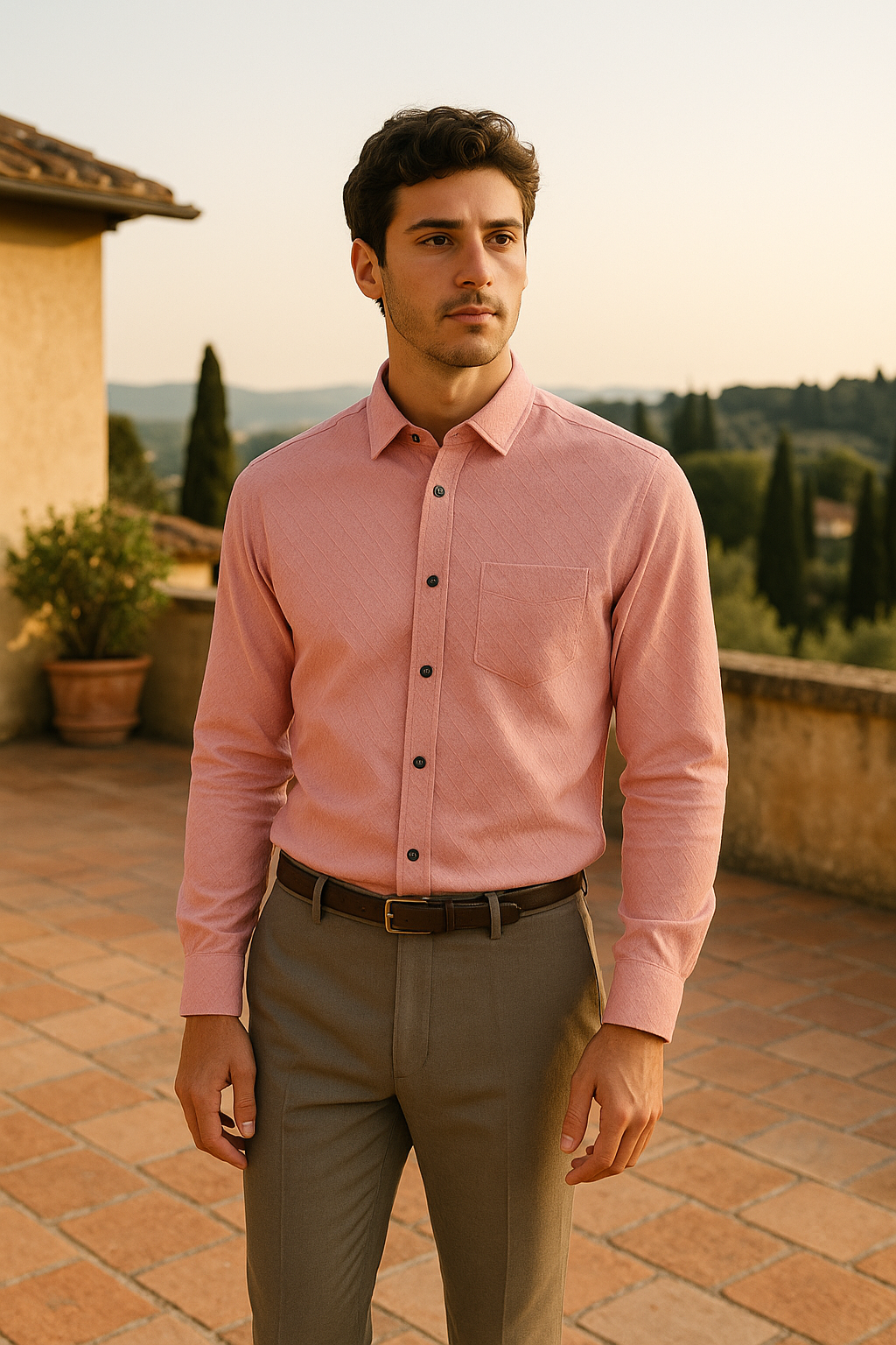 Men's Full-Sleeve Textured Shirt - Pink