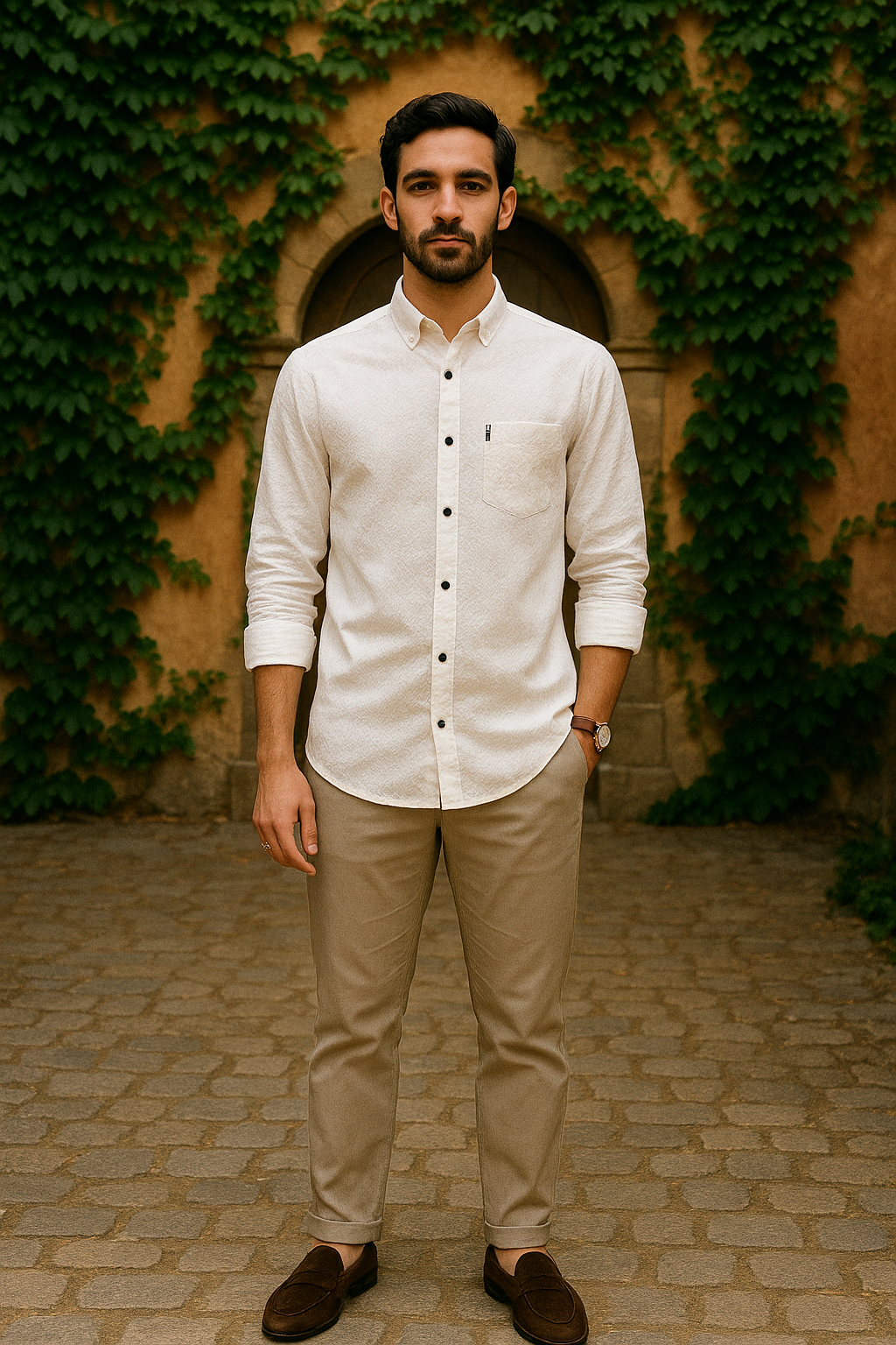 Men's Full-Sleeve Textured Shirt - White
