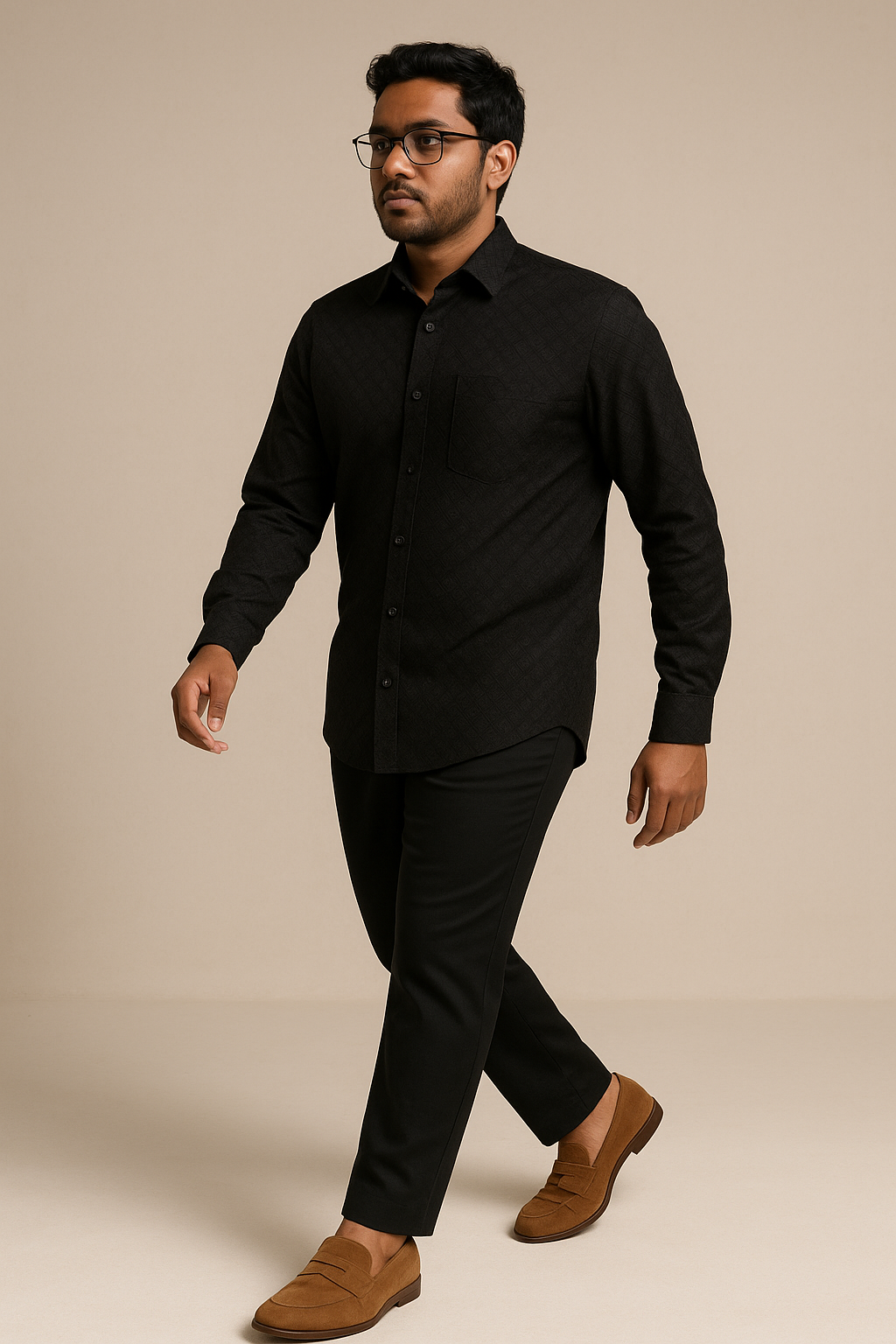 Men's Full-Sleeve Textured Shirt - Black