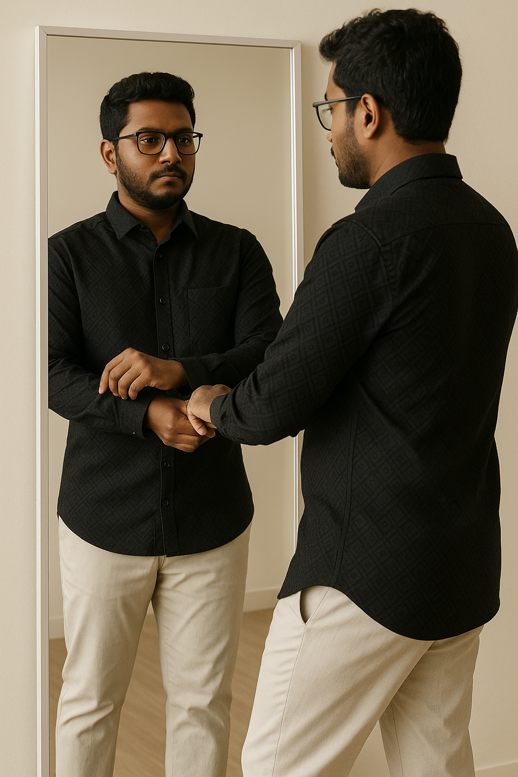 Men's Full-Sleeve Textured Shirt - Black