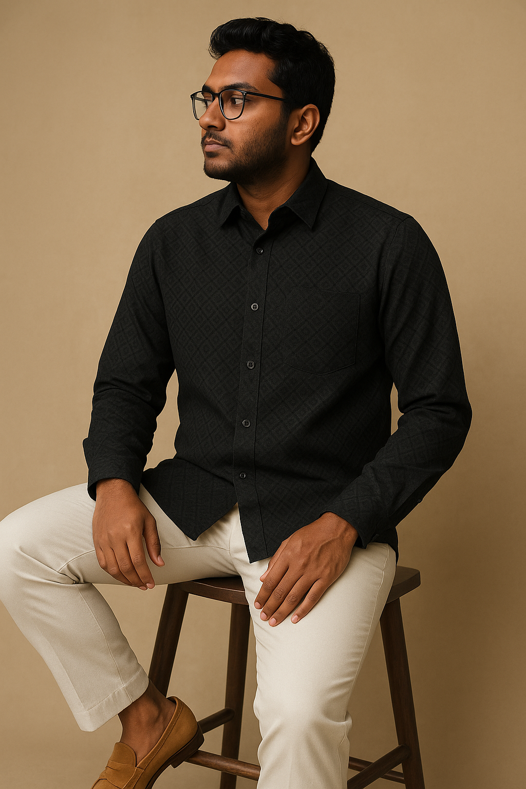 Men's Full-Sleeve Textured Shirt - Black
