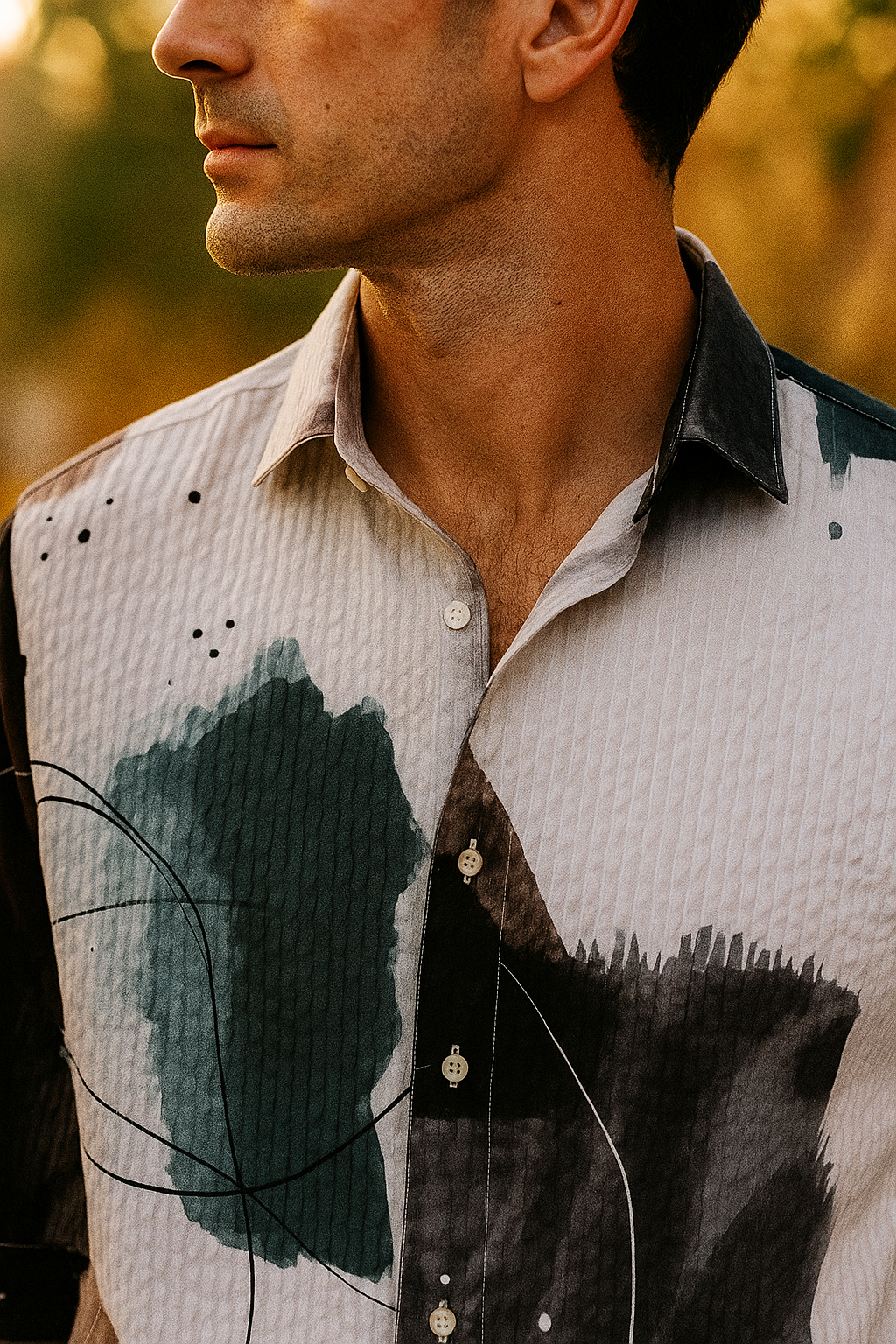 Men's Half-Sleeve Printed Shirt - Abstract Brushstroke White