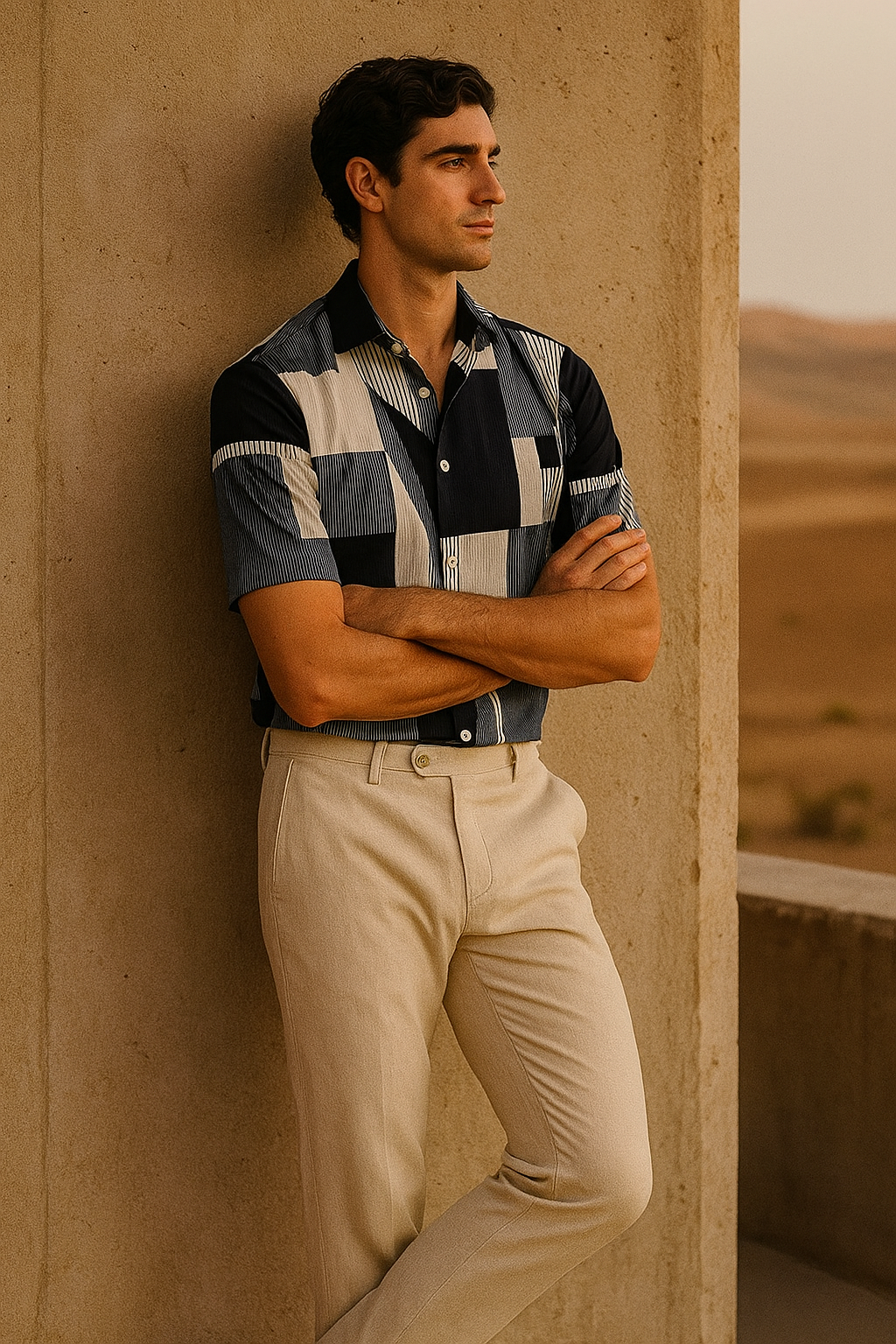 Men's Half-Sleeve Printed Shirt – Navy Geo Panel