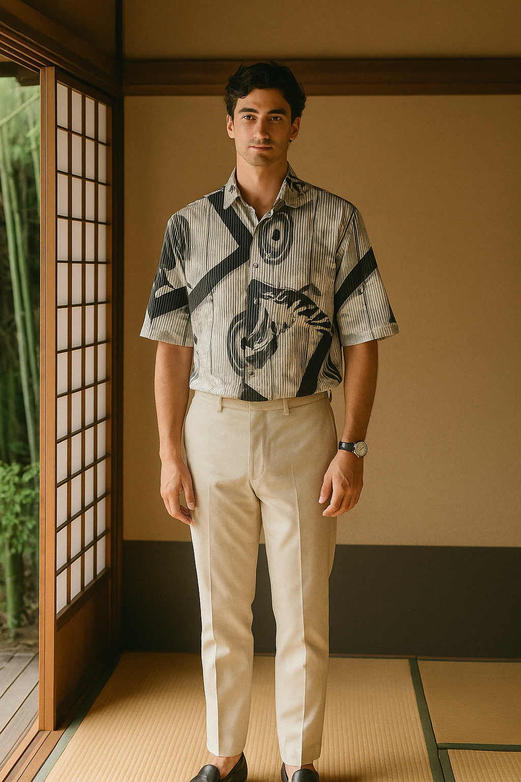 Men's Half-Sleeve Textured Printed Shirt – Grey Abstract