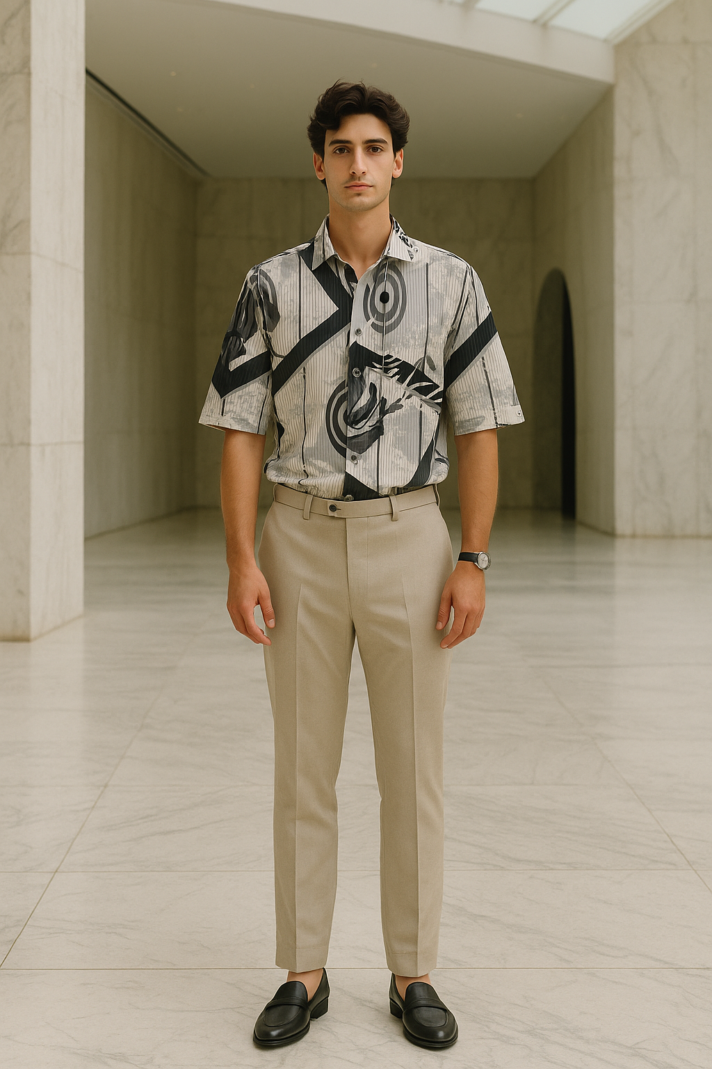 Men's Half-Sleeve Textured Printed Shirt – Grey Abstract
