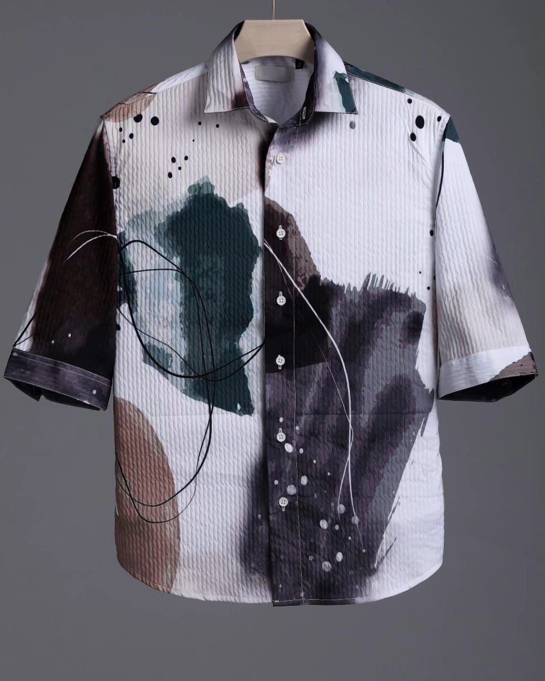 Men's Half-Sleeve Printed Shirt - Abstract Brushstroke White