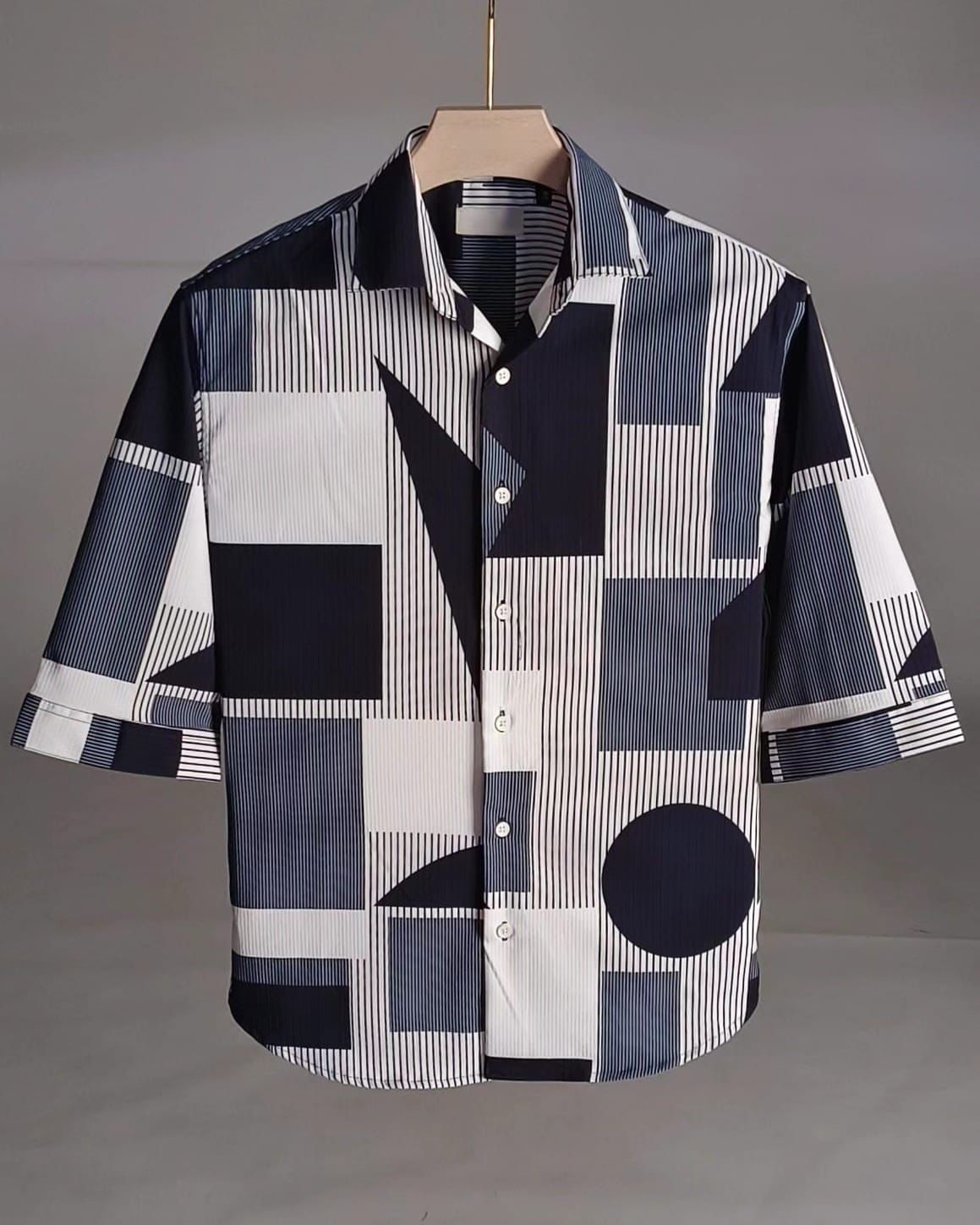 Men's Half-Sleeve Printed Shirt – Navy Geo Panel