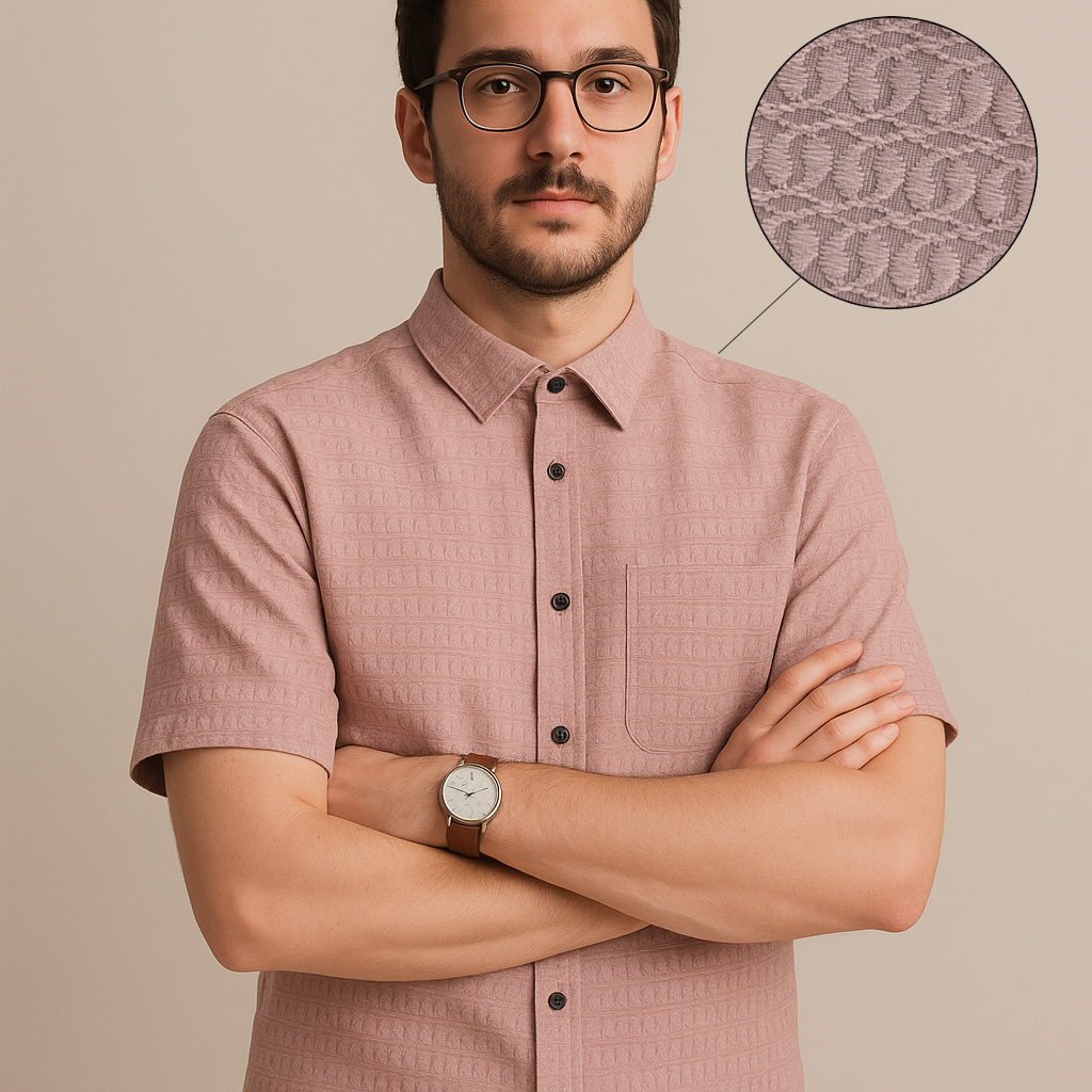 Men's Half-Sleeve Textured Shirt - Pink