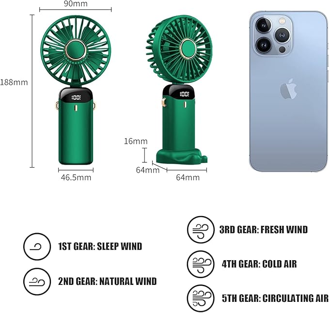 Rechargeable Desk Mini Fan, Portable Handheld Table Fan, Clooing Fan for Men & Women, USB Powered Quiet Personal Fan with LED Display,5 Speed for Home Office Travel (LIGHT PINK)