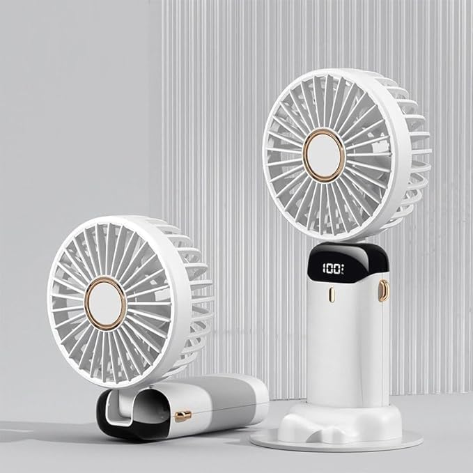 Rechargeable Desk Mini Fan, Portable Handheld Table Fan, Clooing Fan for Men & Women, USB Powered Quiet Personal Fan with LED Display,5 Speed for Home Office Travel (LIGHT PINK)